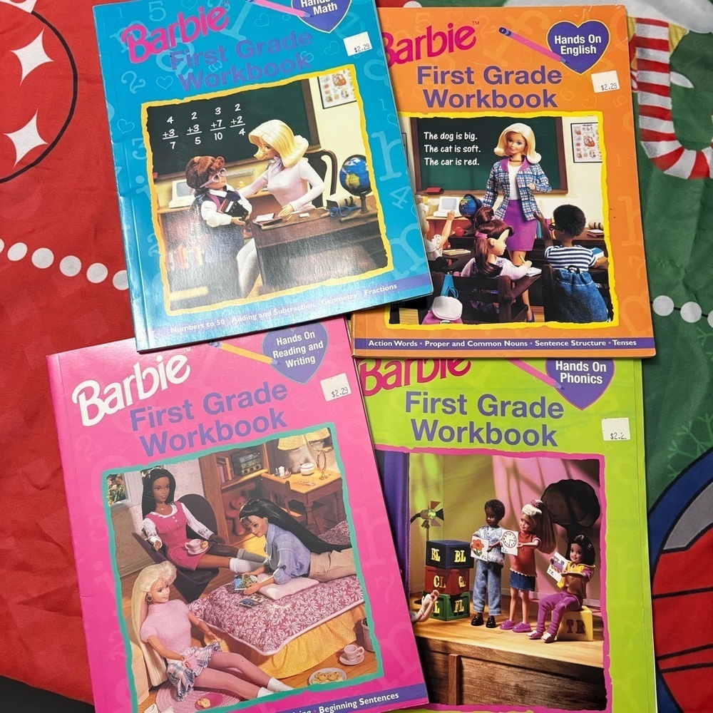 Vintage school Barbie books first grade work books lot of 4